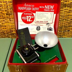 Vintage ANSCO camera w/travel case original advertising and GE photo data book
